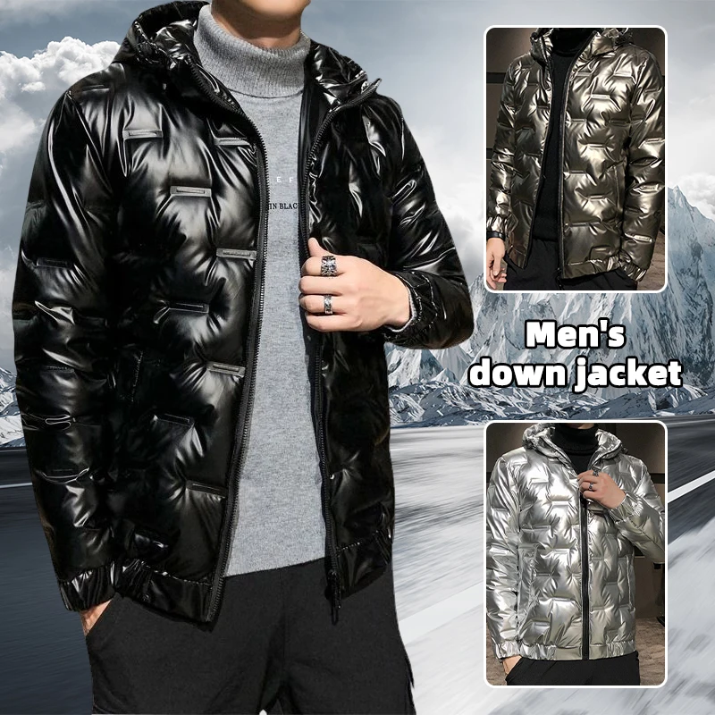 Lightweight Down Jackets Men Hooded Quilted Coat Winter Warm Down Coats Thermal Glossy Light Puffer Outwear Coat mens zaful men s vintage alaska the last frontier letter eagle landscape graphic colorblock two tone fleece lined thermal hoodie l light gray