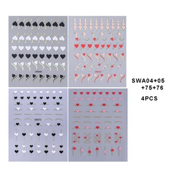 Set of 4 3D Gold Heart Line Nail Art Stickers - Metallic Glitter Romantic Valentine's Decoration (SWA04 05 75 76)