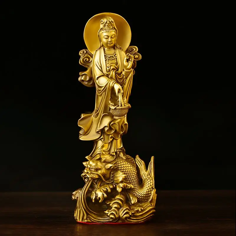 

Copper Dragon Guanyin Ornaments Stand Bodhisattva Copper Statue Home Living Room Desktop Buddha Statue Decor