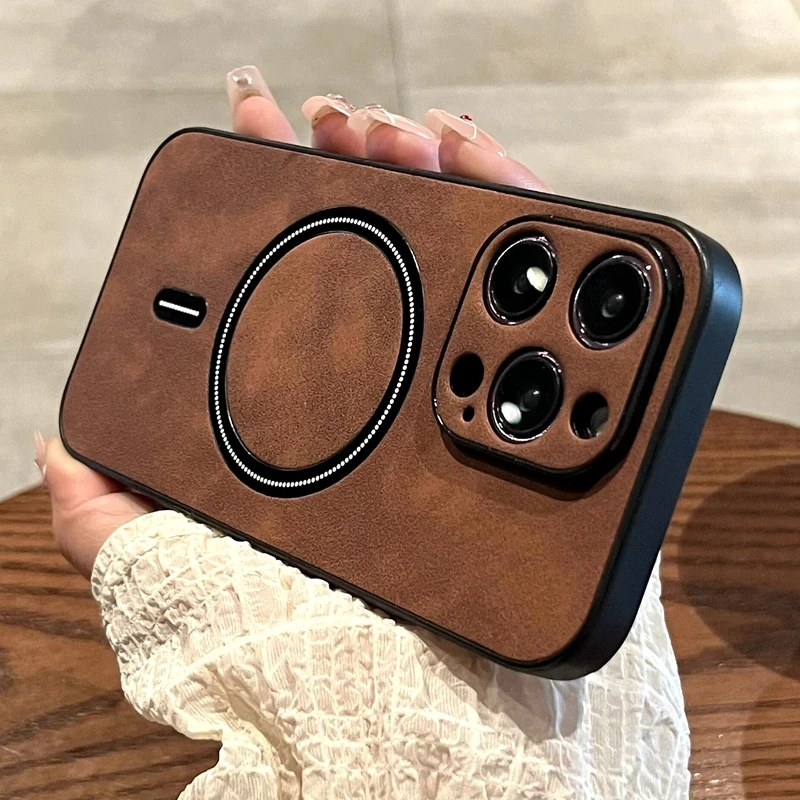 Luxury Magnetic Cortex Leather Wireless Charging Phone Case