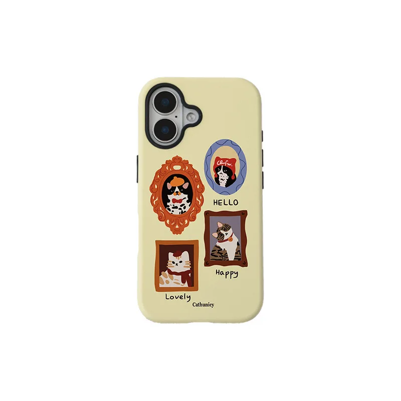 Yellow Cartoon Cat Magnetic Phone Case - Acrylic TPU Hybrid