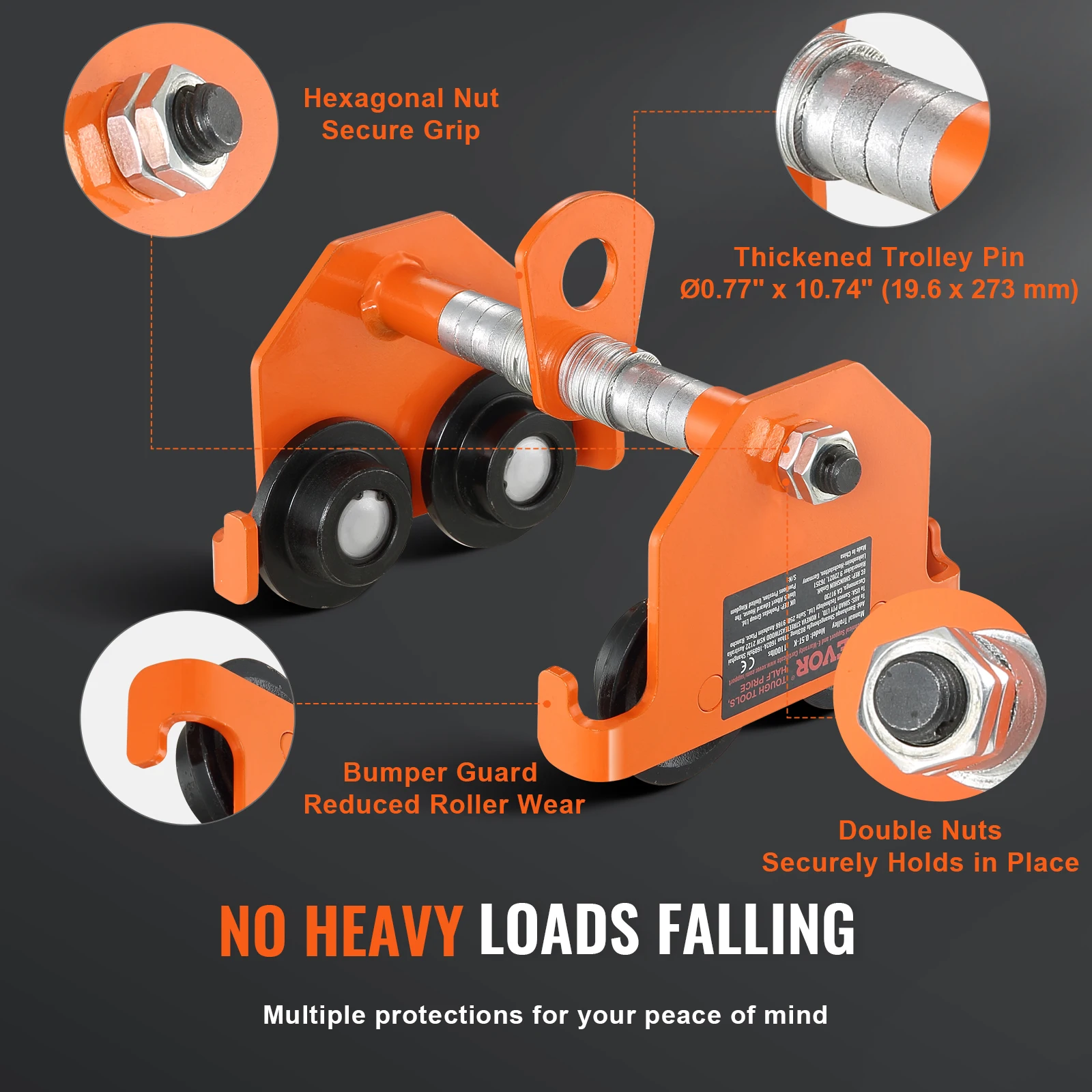0.5/1/2/3/5 Ton Manual Push Beam Trolley Dual Wheels Adjustable Straight Curved I-Beam Flange Width 2.5" to 8" for VEVOR