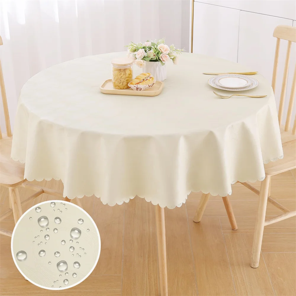 

Olanly Round Vinyl Tablecloth 100% Waterproof Rectangle Table Cloth Tables Wipeable Table Cover For Kitchen Dinner Party Decor