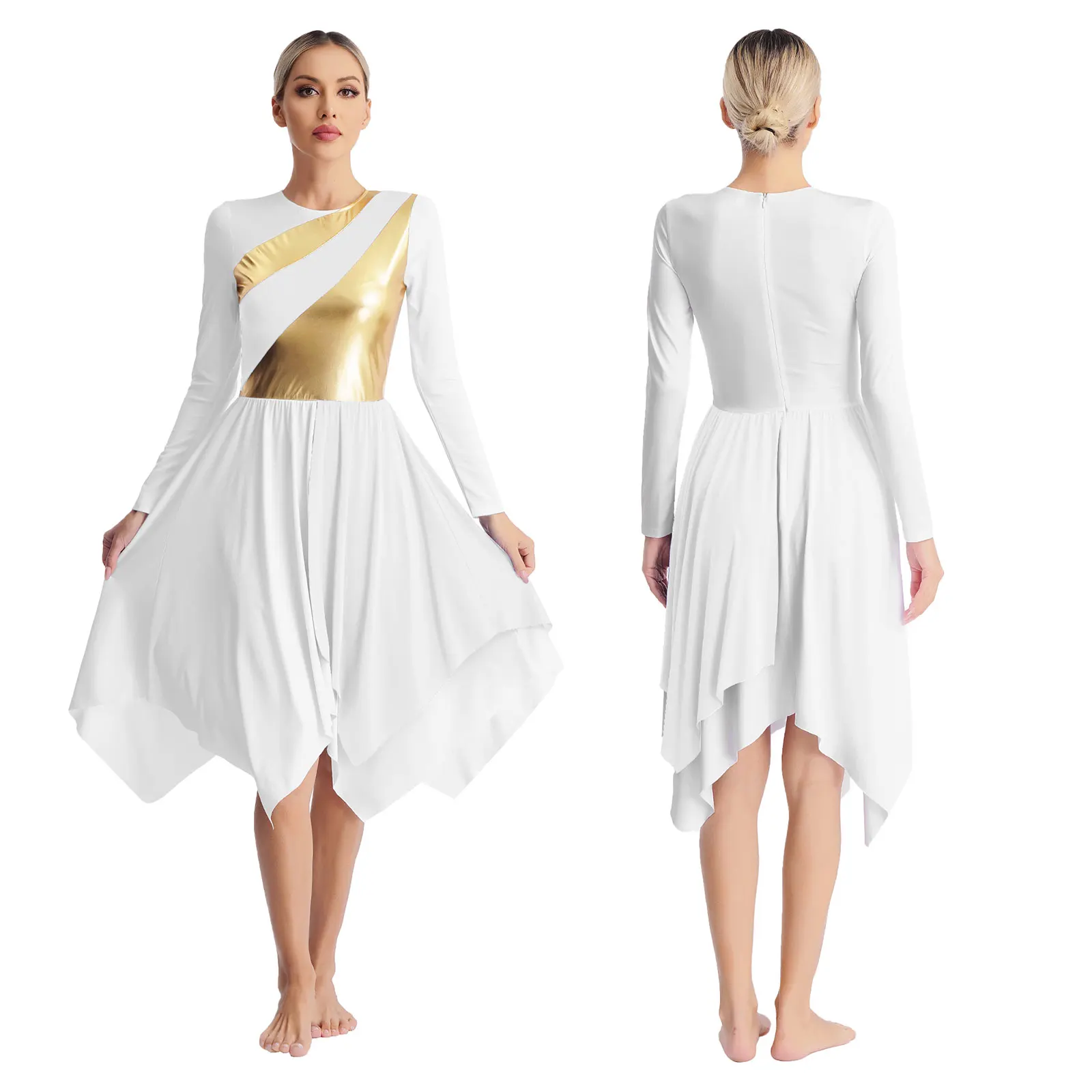 Oyolan Per donna Danza Lirica Body Ginnastica Abito da Danza Contemporanea Strass Dancewear S-XL, Tipo A Blu marino, S