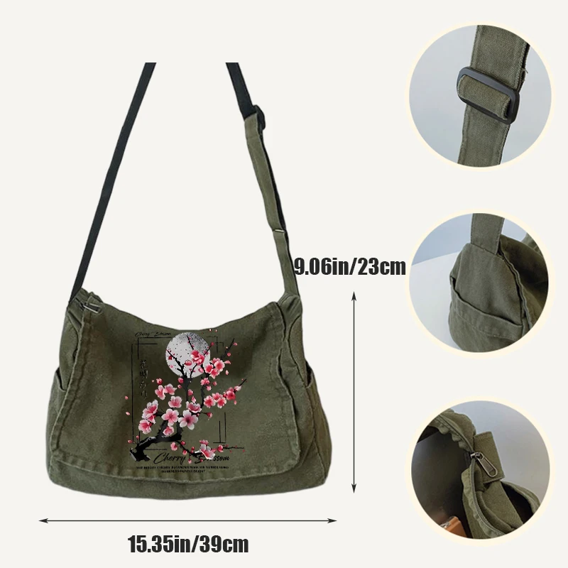 Fashion Women's Bag Japanese Cherry Blossom Pattern Shoulder Bag Multiple Pockets Tote Crossbody Laptop Bag Travel