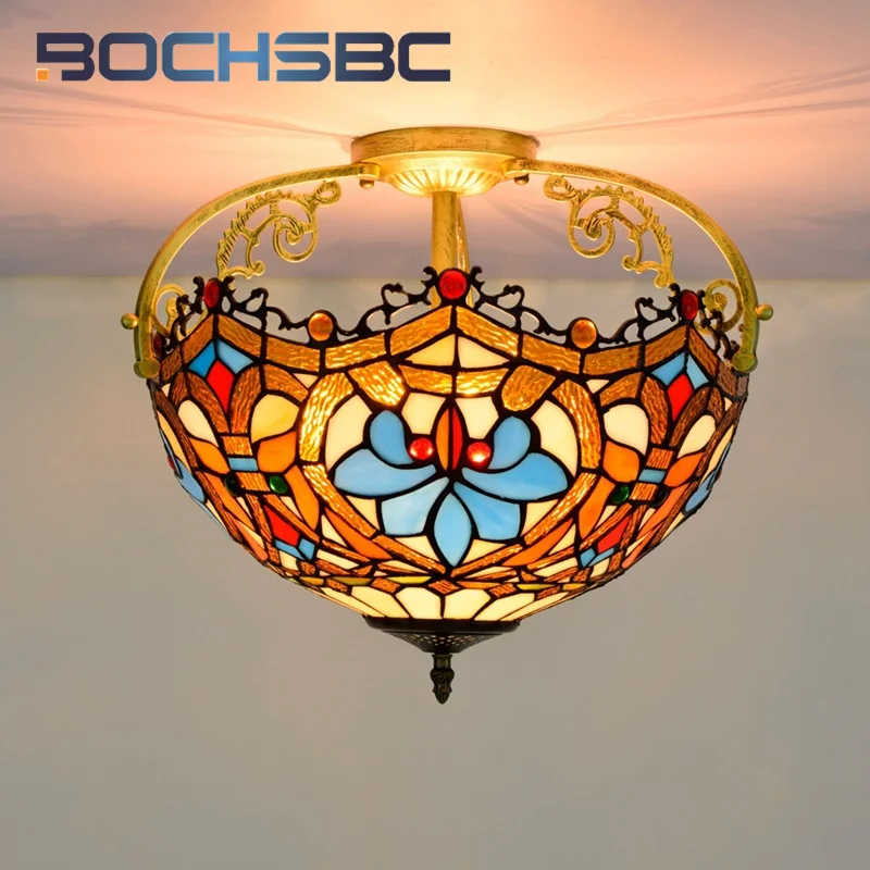 

BOCHSBC Тиффани стиль Желтые любовь бусины цветное стекло потолок светильник 16 дюймов подвесной светильник ресторан спальня коридор светодиодный Декор