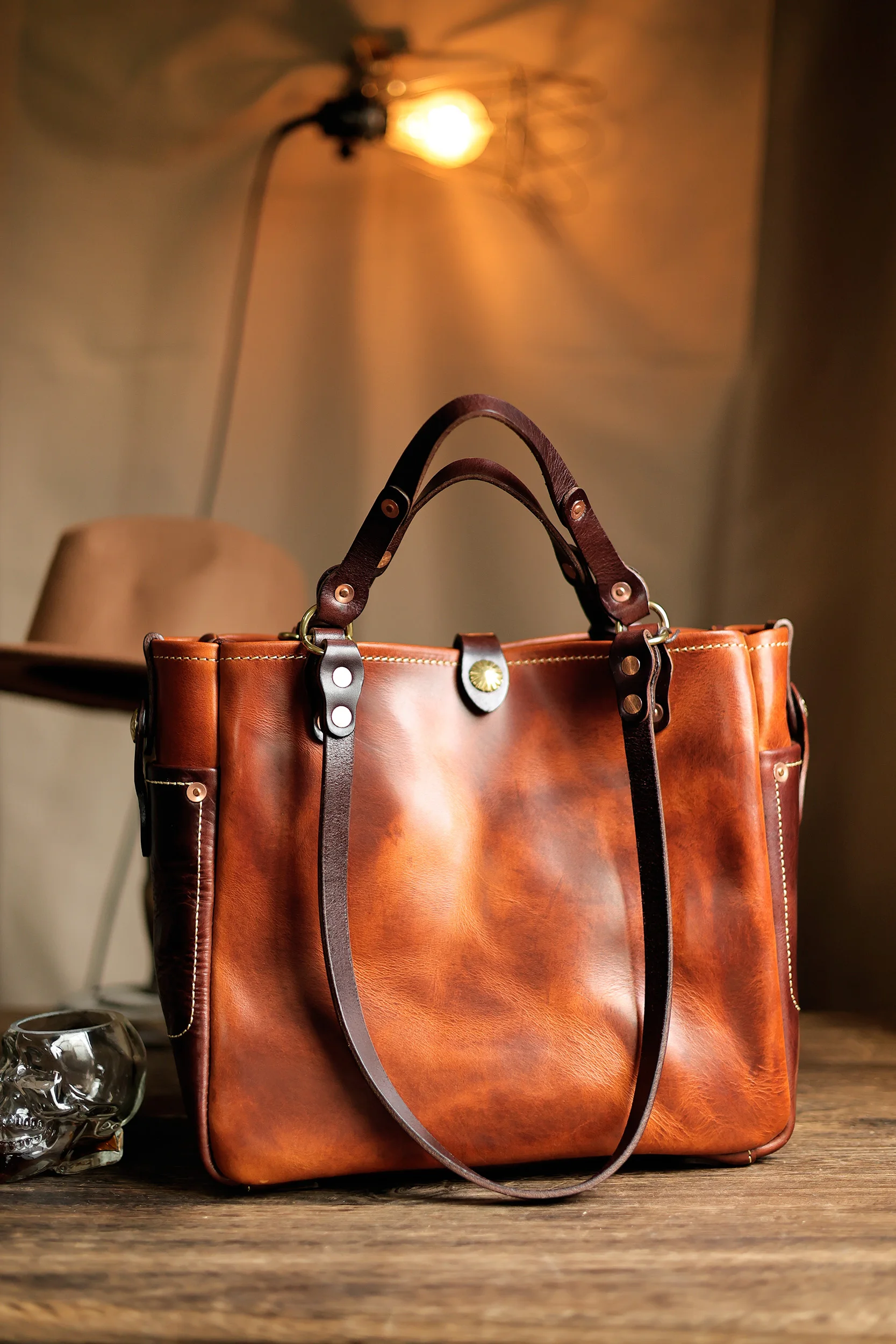 PNDME amerikanische Vintage handgemachte schwere Rindsleder Herren-Einkaufstasche Outdoor-Pendler-Handtasche aus echtem Leder mit großem Fassungsvermögen – Detail 27