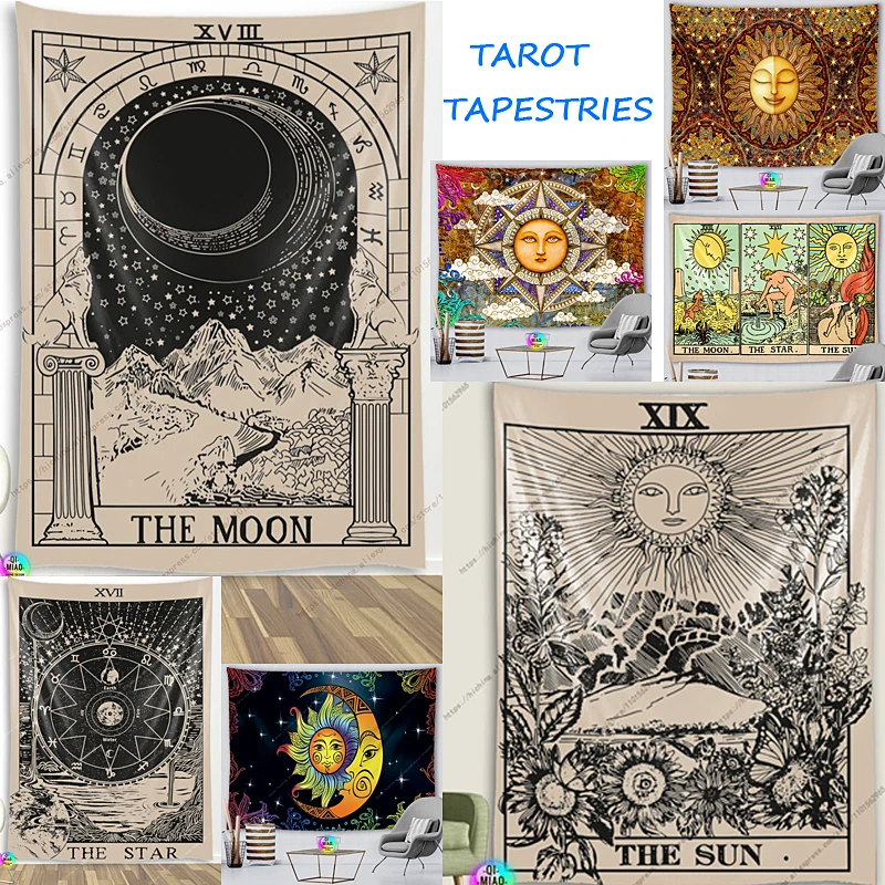 

Tarot Tapestry Psychedelic Sun & Moon Hippie Boho Witchcraft Tapestries Room Decor Mystery Decoration Home Bedroom Divination