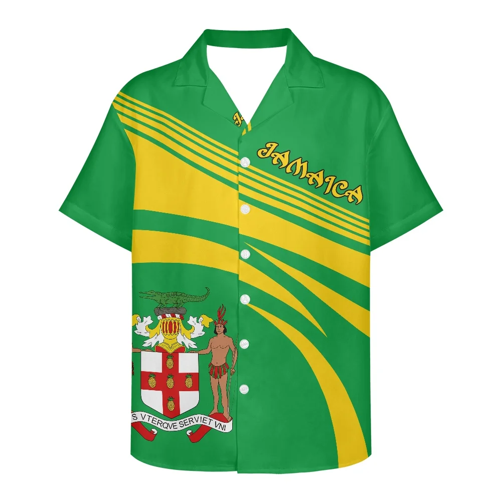 Fashion Plus Size Men's Shirts Jamaica Flag Printing Summer 2022 New Design Clothes Short-Sleeved New Design V Neck Men's Shi