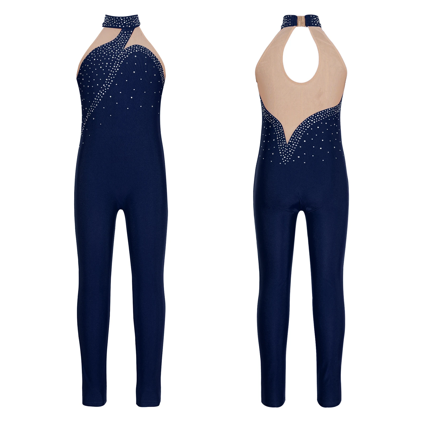 thumbnail image 1 of Traje de leotardo de patinaje artístico brillante con diamantes de imitación para niñas, mono de malla transparente, mono de actuación de danza y Ballet para gimnasia, 1 of 5