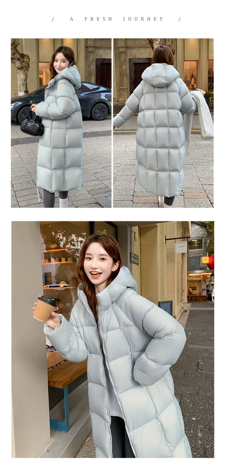 2025 Winter Down Cotton Coat Women Long Windproof Warm Long Sleeve Hooded Jacket Solid Color Slim Lady Parkas Overcoat Female