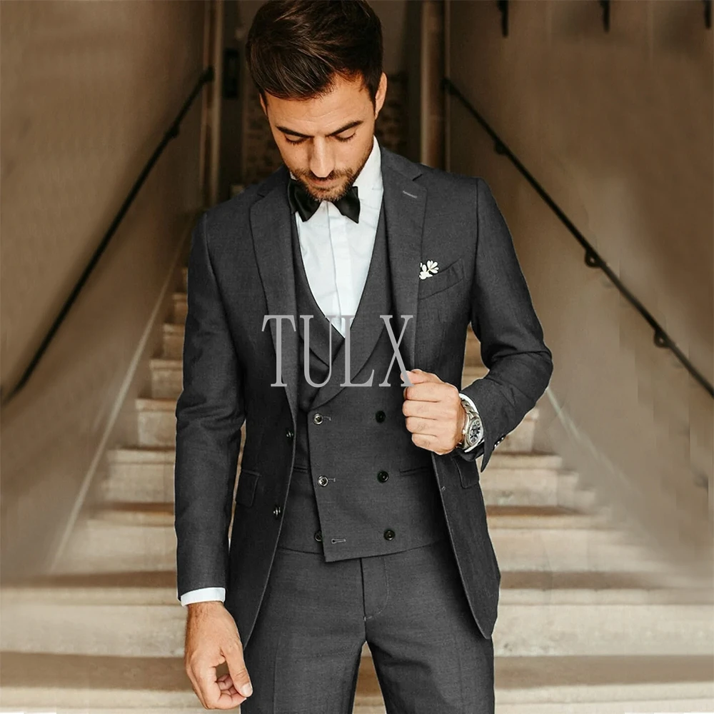 Male Suit Army Green Groom Tuxedos Party Suit Slim Fit Business Casual Jacket Sets 3 Piece （Blazer + Vest + Pants）Costume Homme