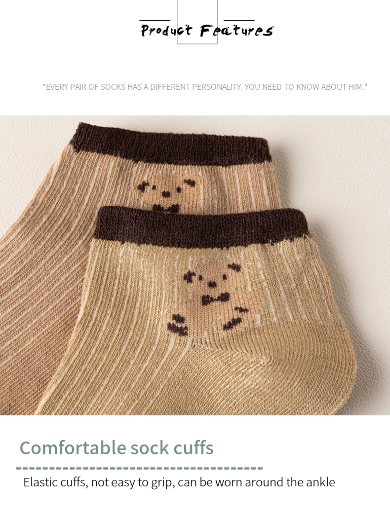 Cute Teddy Bear Short Socks - Casual SpringSummer Boat Socks