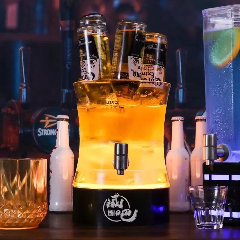 4L Acrylic Light Up Ice Bucket With Tap RGB Color Changing LED Cooler Bucket For Champagne Wine Drinks Beer Bottles used