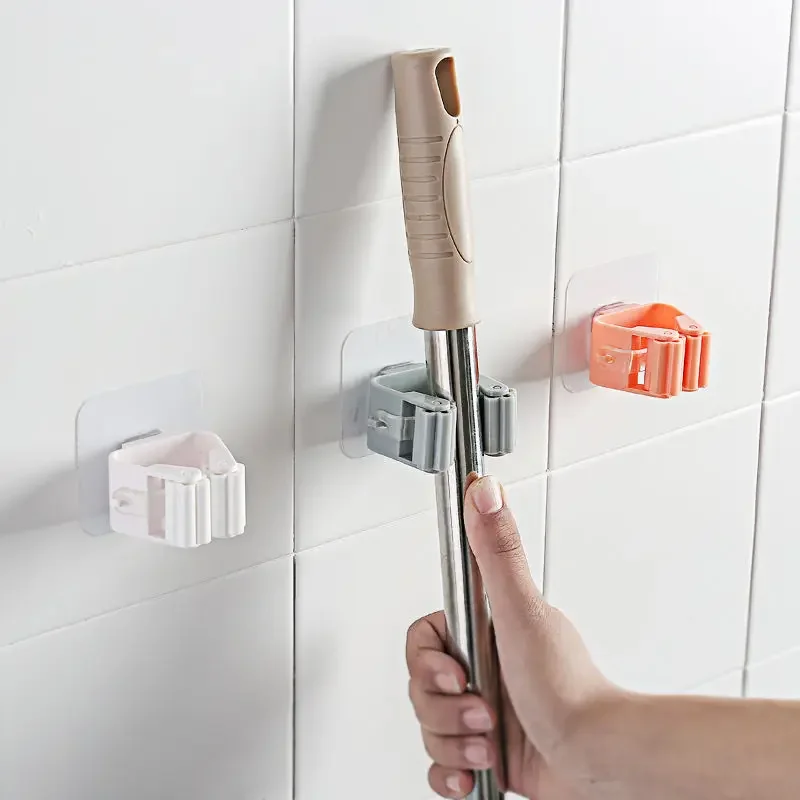 1pcs Punch-free Mop Holder Bathroom Shelf Wall-Mounted Mop Broom Hanger Self Adhesive Hooks Bathroom Storage Home Accessories 3
