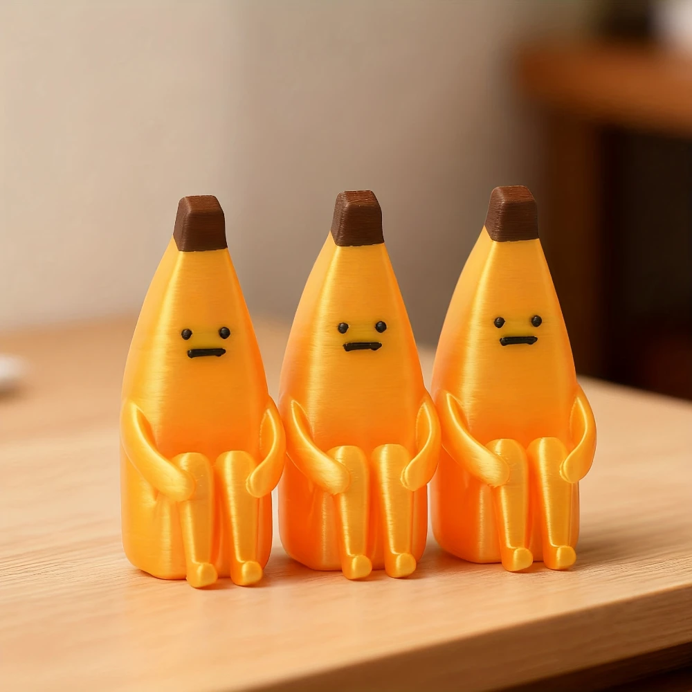 Anxious Banana 3D Printed Figurines – Durable Pla Decor for Home, Office & Car, Giftable (1/2/3Pcs)