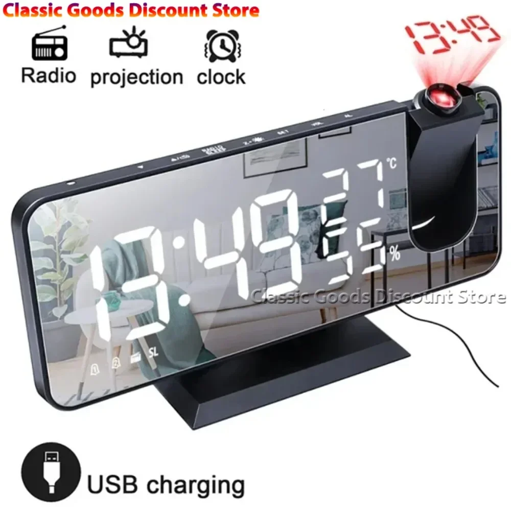 Radio LED Digital Smart Wecker Uhr Tisch Elektronische Desktop Uhren USB Wake Up Uhr mit 180 °   Zeitprojektor-Snooze
