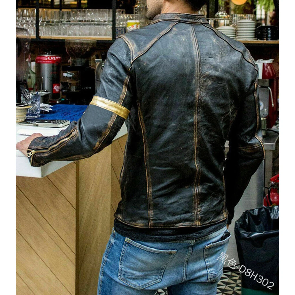 Men's retro leather jacket Youth standing collar punk motorcycle   suits