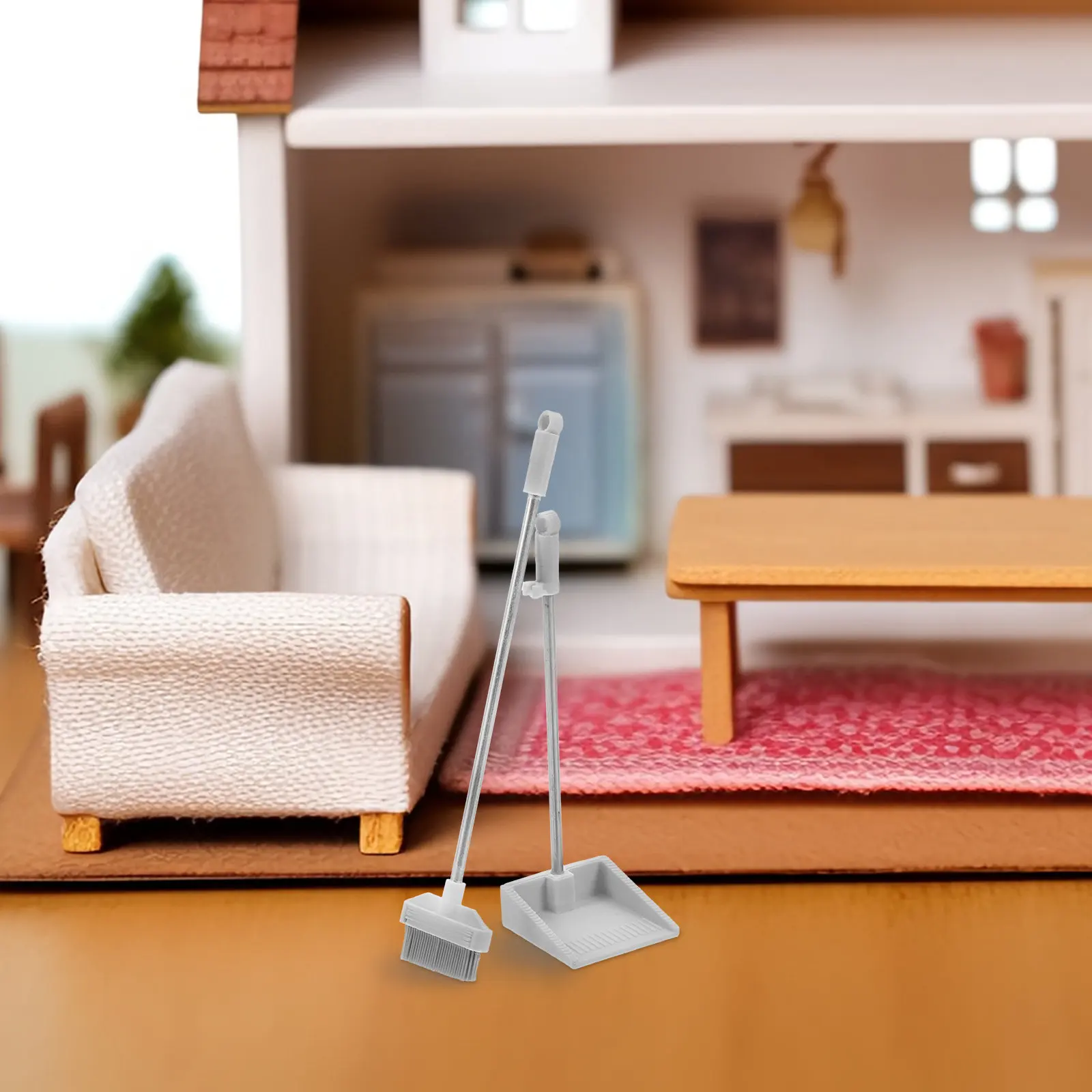 1세트 미니 쓰레받이 빗자루 세트 인형의 집 놀이집 장 사실적인 청소 도구 미니어처 하우스 용품