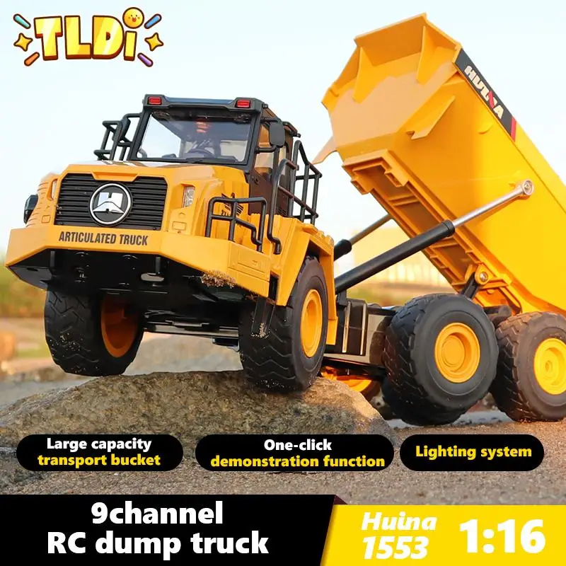 Huina 1553 1:16 Rc Truck 9Ch Auto Telecomandate Camion Dumper Escavatore Cingolato Veicolo Elettrico Trattore Modello Giocattoli Regalo Ragazzo