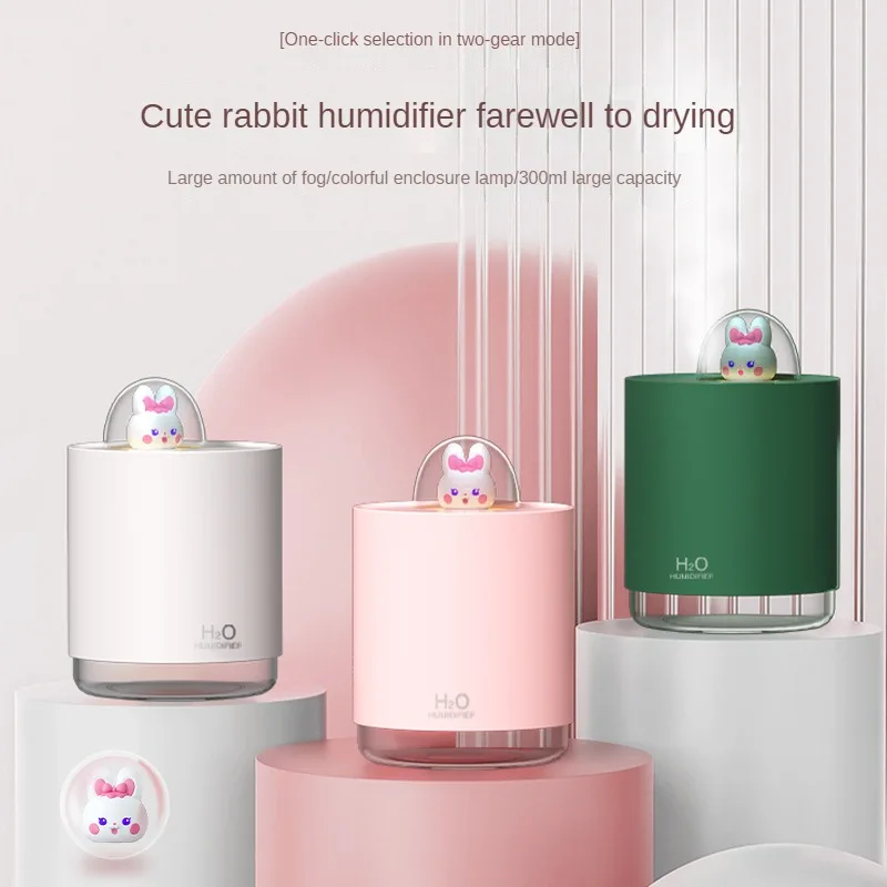 

USB Rechargeable Rabbit Humidifier Hydrating Seven-Color Ambience Light Office Desktop and Car-Mounted Domestic Humidifier