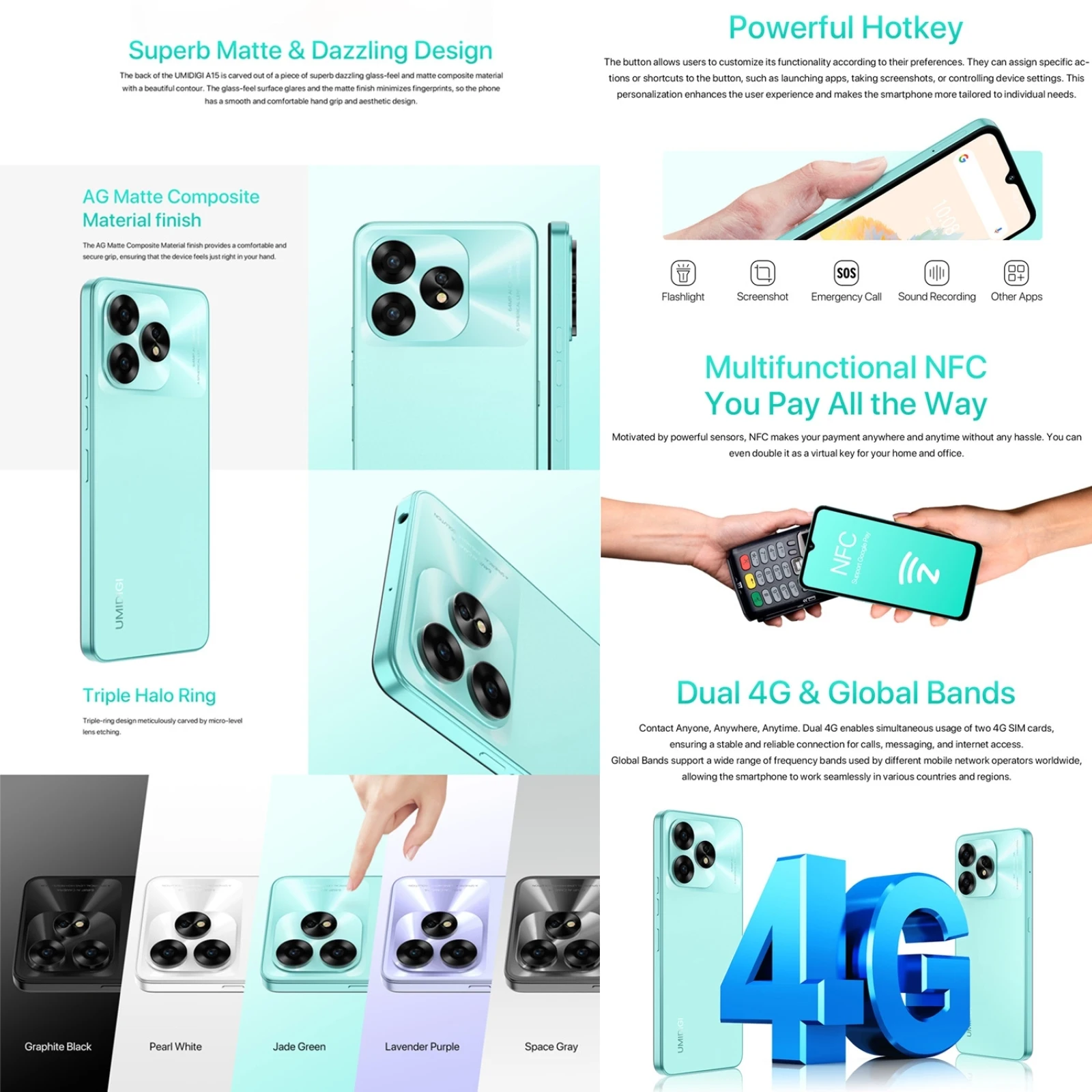 UMIDIGI-A15 Android 13スマートフォン、8GB、256GB、フェイスid