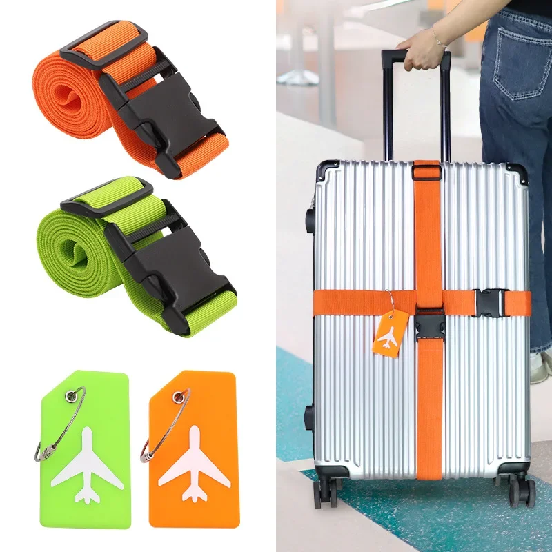 

Multiple Color Adjustable Suitcase Belts Luggage Strap Tags Set Suitcase Packing Strap Binding Belt with Tag Luggage Accessories