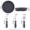 Poplittleone Free Customized Logo Baby Feeding Set Infant Dishes Plate With Sucker Bowl Training Fork Spoon Children's Tableware 3