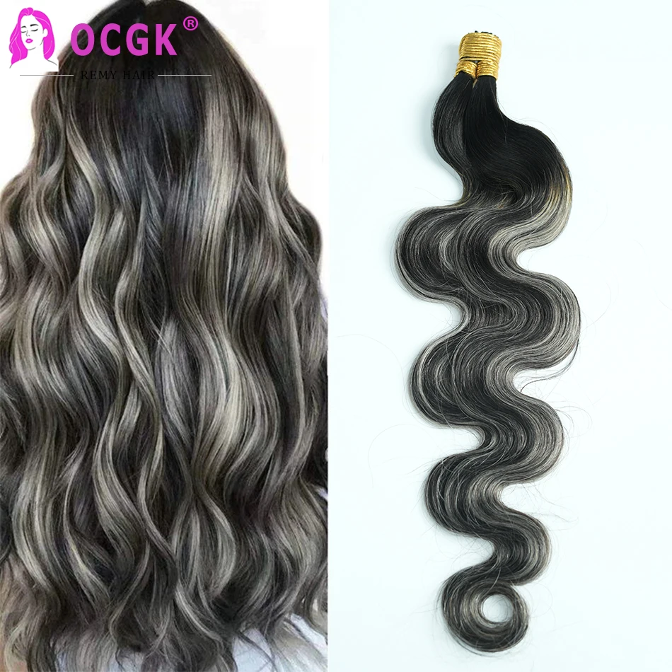 Body Wave I Tip Hair Extensions Real Human Hair Natural Black Highlight Grey I Tips Human Extensions Salon Quality T1B Grey hair extensions