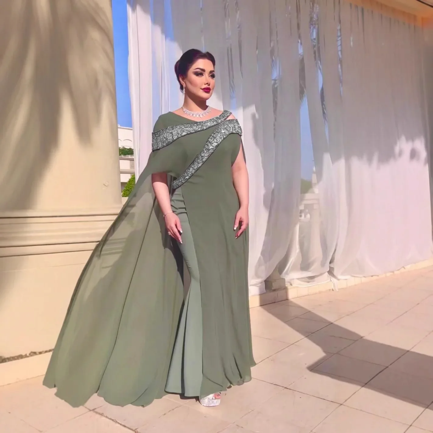 الخريف / الشتاء المرأة الجديدة مثير الشيفون حبة فستان سهره انيق