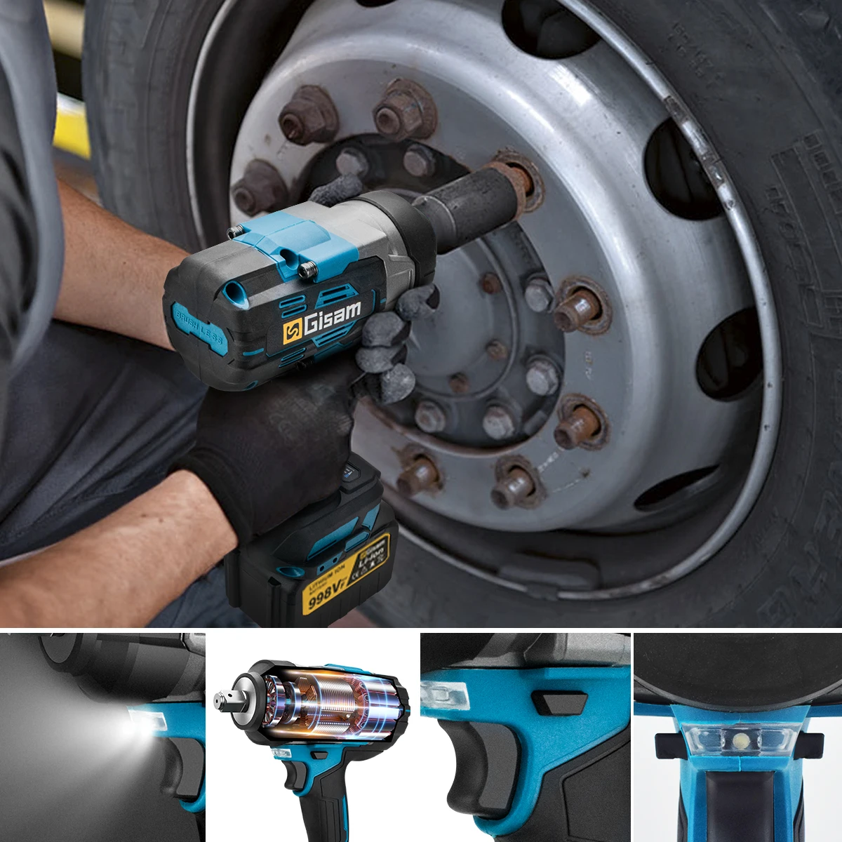 Gisam 2800N.M Torque Brushless Electric Impact Wrench 1/2 inch Screwdriver Cordless Wrench Power Tools For Makita 18V Battery 3