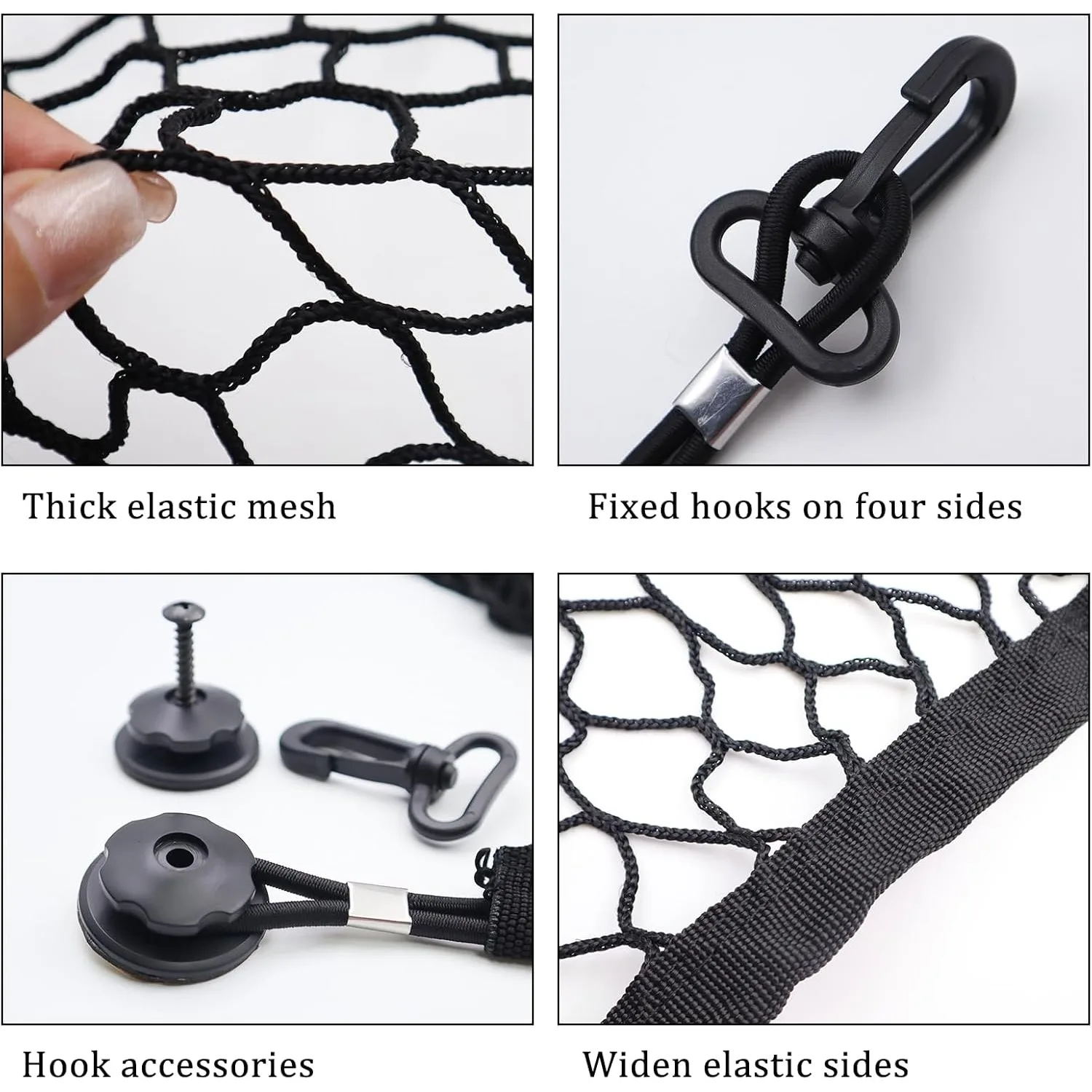 차량 트렁크 네트 110×60cm, 220×120cm까지 확장 가능, 4개의 고리가 있는 탄성 네트 트렁크, SUV 차량용 대형 트렁크 네트