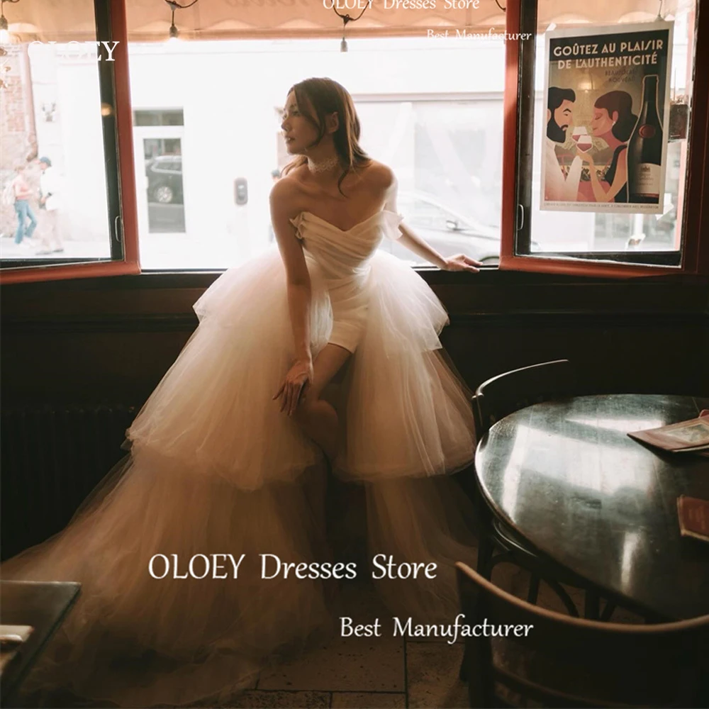 

OLOEY 2024 Fairy A Line Tulle Wedding Dresses V Neck Split Tiered Layered Photoshoot Bridal Gowns Robe de mariage Princess