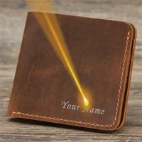 Personalized Engraved Name Genuine Leather Men’s Wallet, Customized Retro Male Slim Card Holder Case with RFID Protection