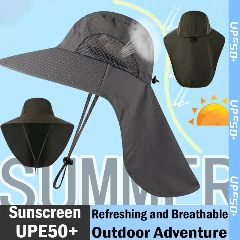 

New Fishing Hat Strong fabric UPF 50 Waterproof Anti UV Sun Protection Big edge Breathable Outdoor Men Hiking Mountaineering