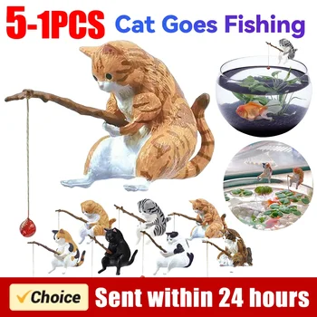 1-5PCS Fishing Cat Aquariums Decorations Fishtanks Hangable Decors Landscape AquaticPet Fishtank Ornament Desktop Accessories 1