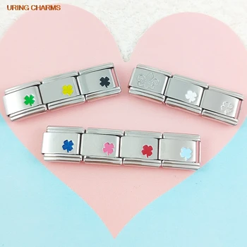 1pc Silver Color Charm Chain Italian Link Fit 9mm Fashion Lucky Grass Women Men Bracelet Making DIY Stainless Steel Jewelry 1