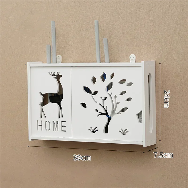 Büyük kablosuz Wifi yönlendirici raf depolama kutuları kablo güç artı tel braketi ahşap plastik duvar asılı fiş kurulu DIY ev dekoru