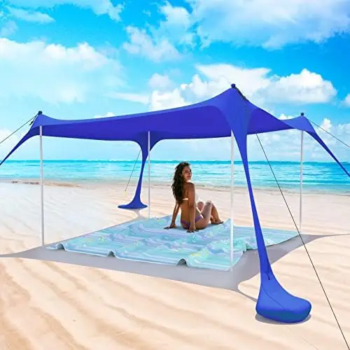 

Tent Pop Up Shade Canopy Sun Shelter UPF50+ with 4 Stability Poles/Carry Bag/Ground Pegs/Sand Shovel/Windproof Ropes Portable Ou