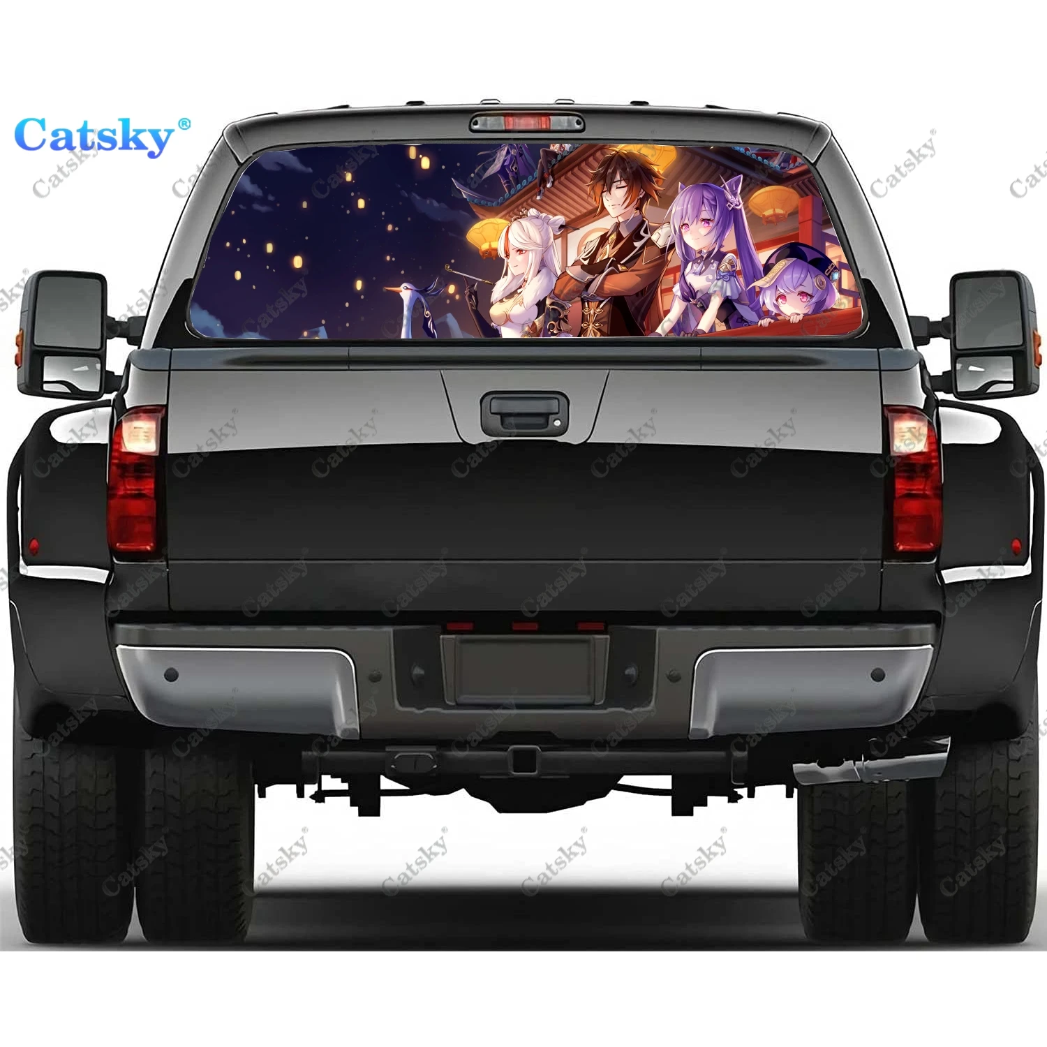 

Аниме Genshin ударные наклейки на заднее стекло автомобиля Наклейка на заднее стекло грузовика универсальный оттенок перфорированный виниловый графический