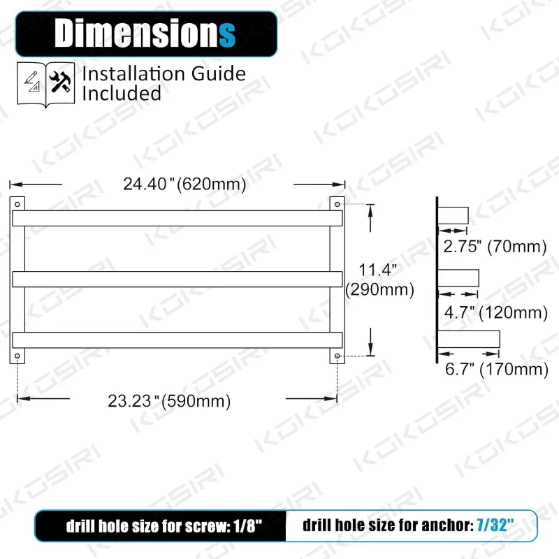 Towel Bars Bath Towel Holders Bathroom 3-Tiers Ladder Rails Wall Mounted Towels Shelves Rack Stainless Steel,