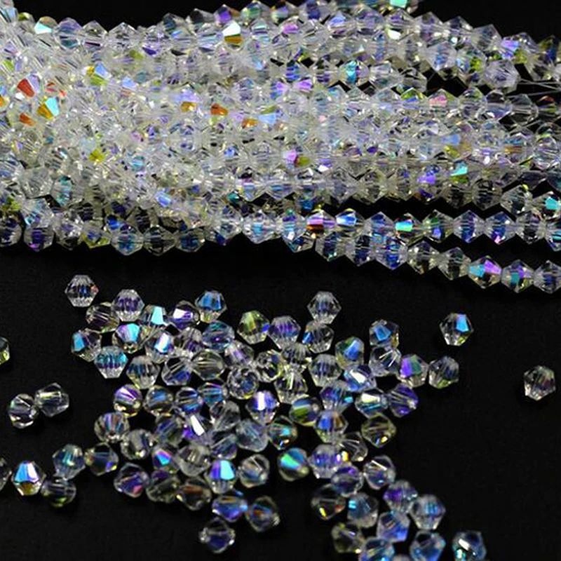 

Different Size Clear Crystal AB Bicone Loose Beads For Jewelry Making DIY Beading Accessories 3MM 4MM 5MM 6MM 8MM