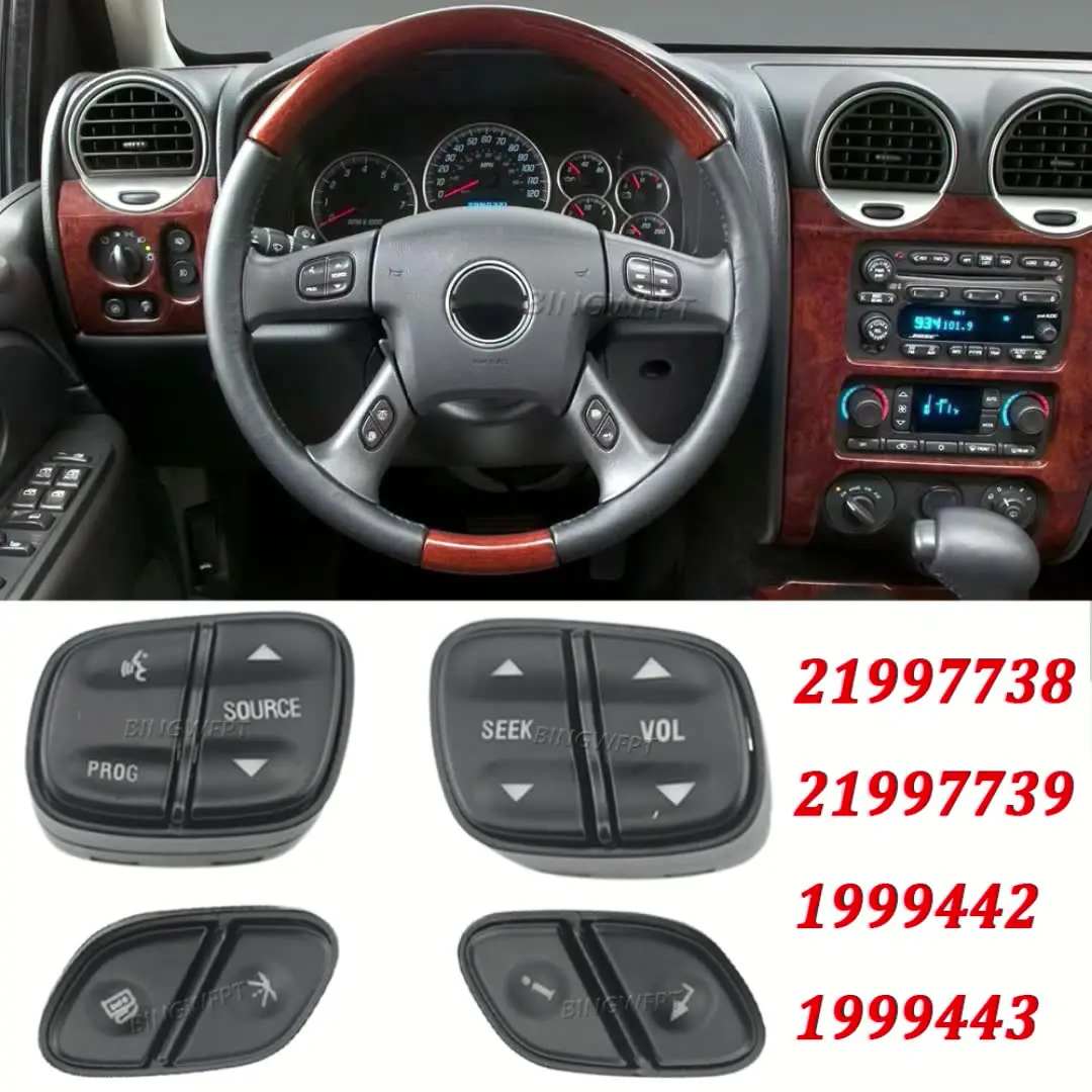 Steering Wheel Control Switch Replacement For Chevy Silverado, GMC Sierra & More (2003-2009 Models) - Direct Fit With White LED Lights