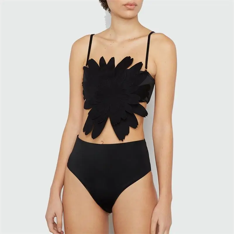 2023 New Fashion Solid Color Swimwear Sexy Strapless Backless Removable Shoulder Strap Split Swimsuit Ladies Bikini Swimming