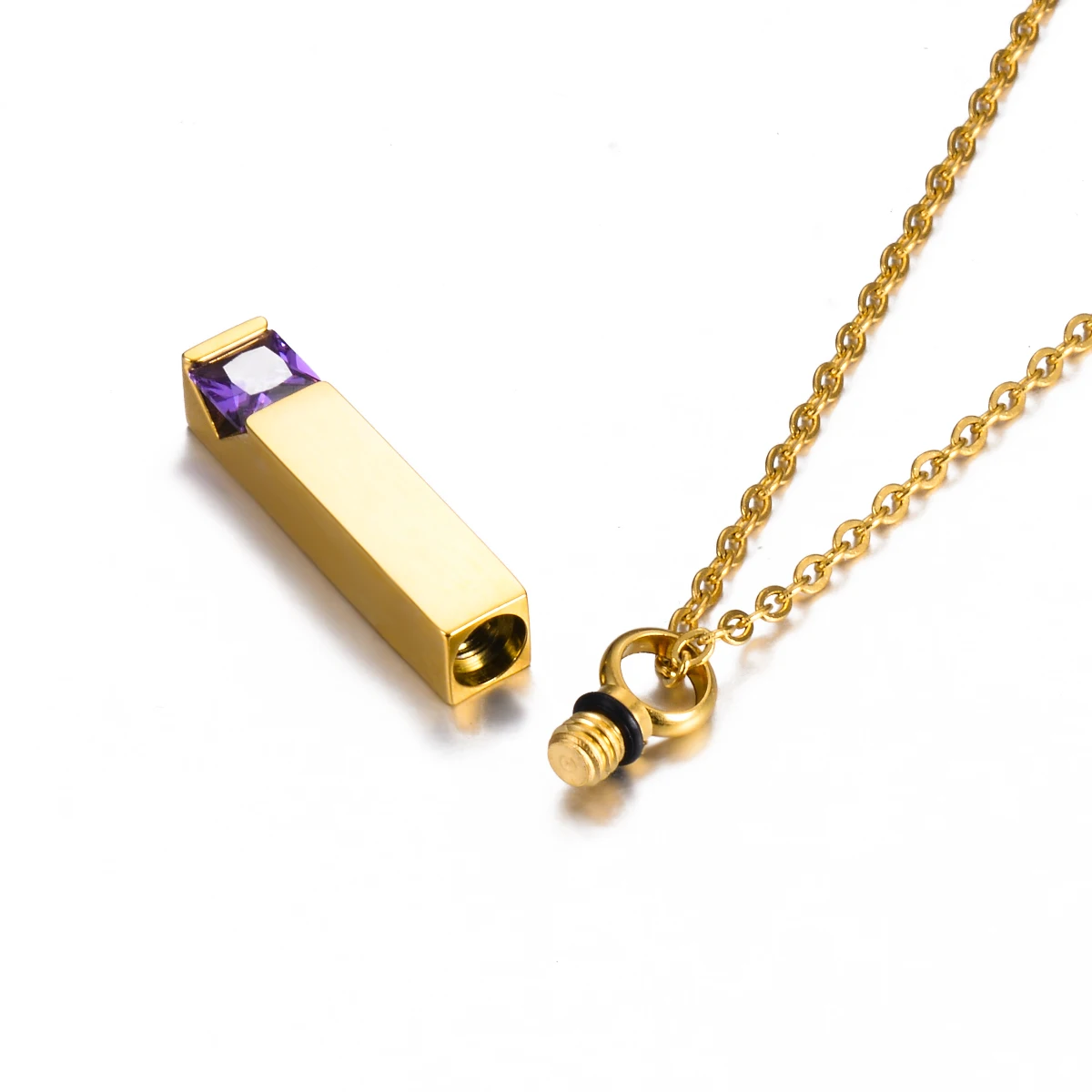 Cremation Urn Women Necklace Men Necklace Unisex 2 Colors Stainless Steel Cube Zircon Bar Cremation Urn Necklace for Ashes Memorial Birthstone Jewelry