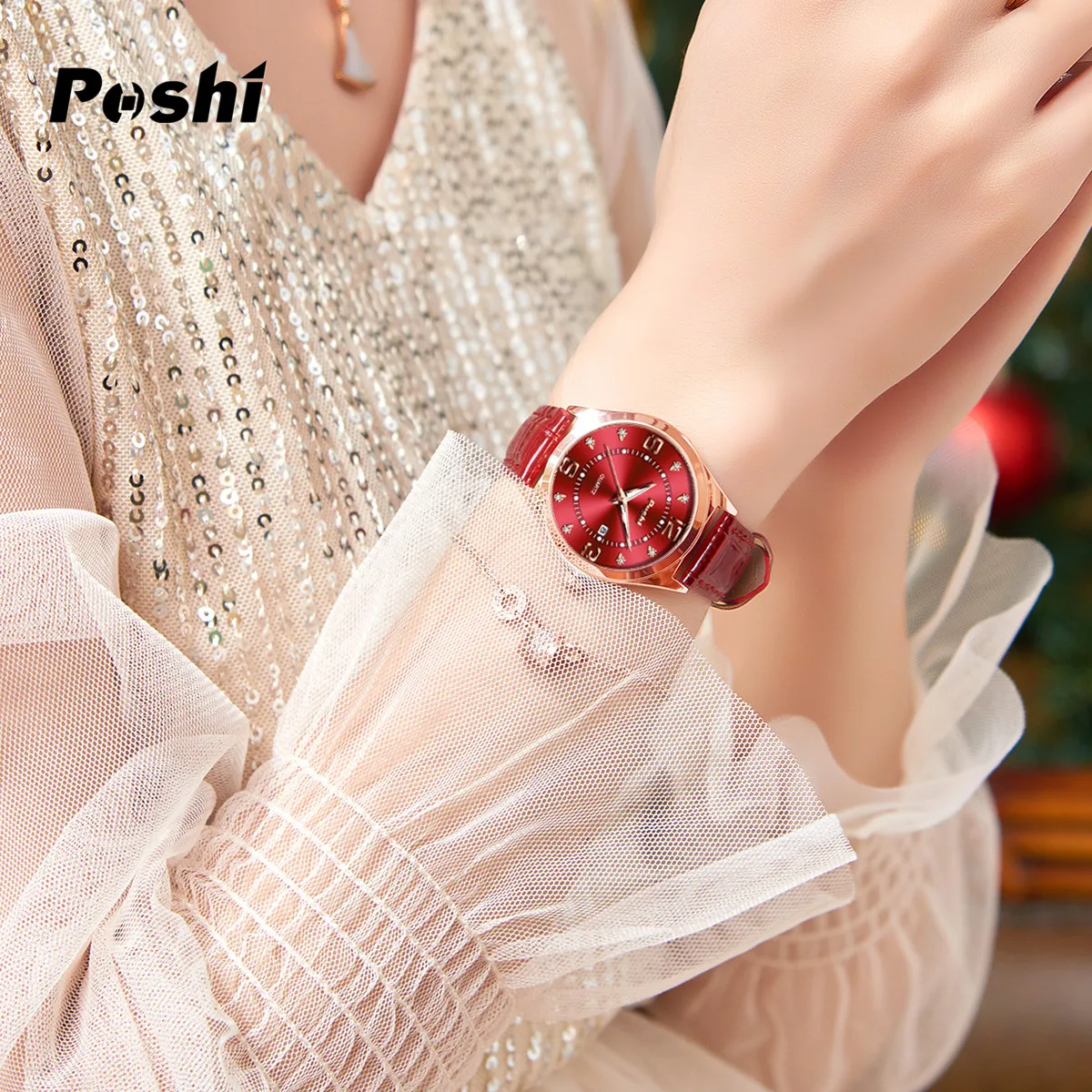 POSHI 972 Fashion Quartz Watch Casual Ladies Dress Wristwatch Leather Strap With Date Life Waterproof Original Watches Girls 4