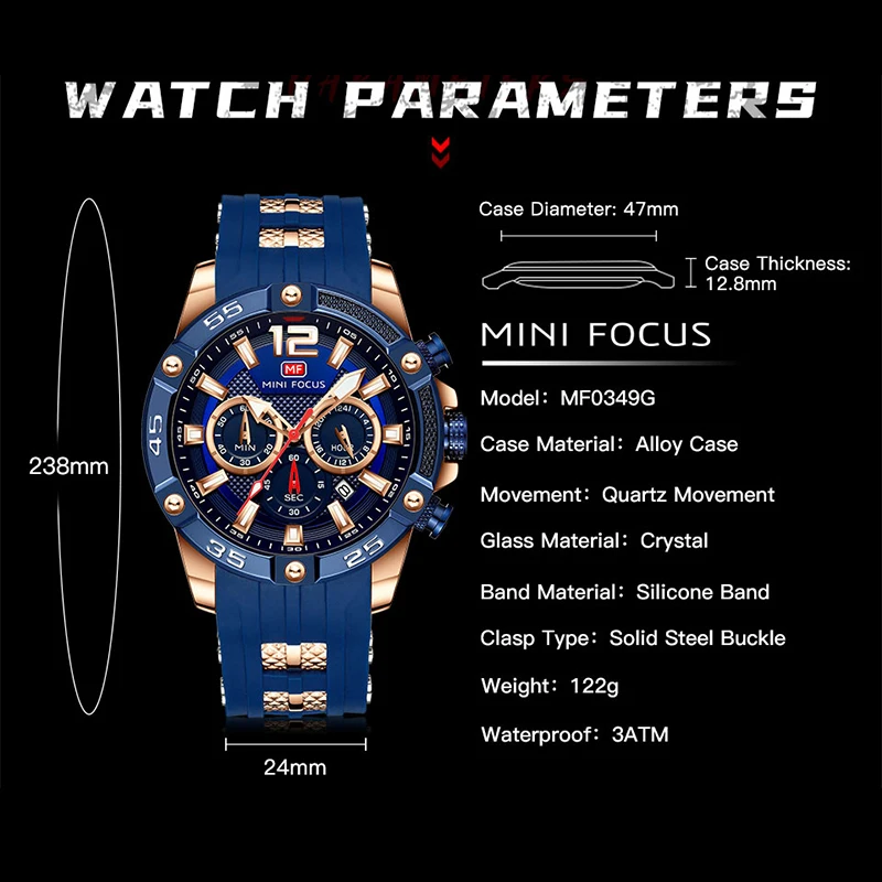 Fashion Mens	Sports Watches Luxury Quartz Wristwatches	for Men Top Brand Waterproof Chronograph Clock Elegant Military Watch