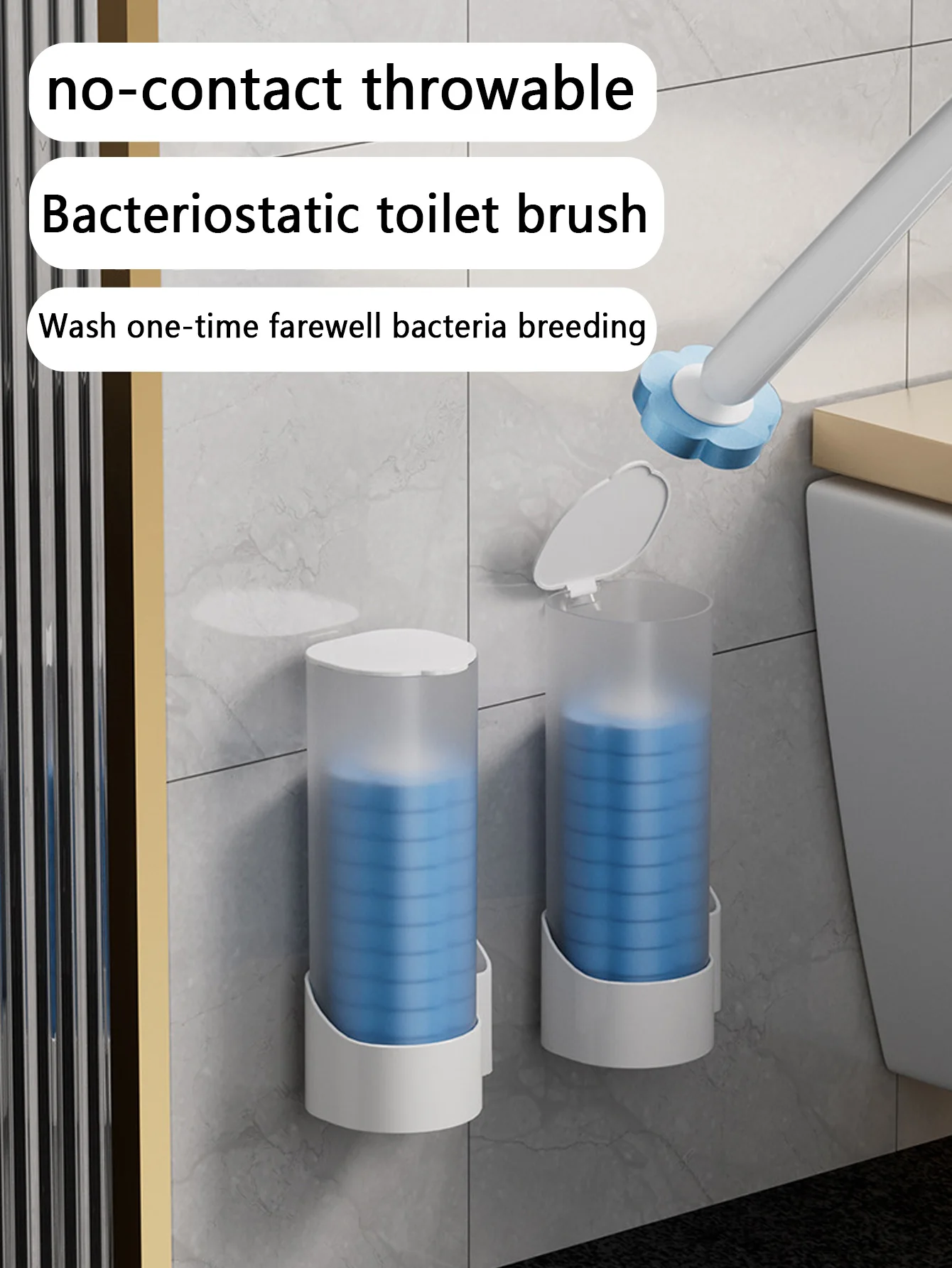 Einweg-Toilettenbürsten-Set, keine Reinigung erforderlich, inklusive Toilettenreiniger, Badezimmer-Reinigungswerkzeug mit langem Griff, Einweg-Ersatzbürstenkopf für Toilettenbürsten, steriler Reinigungsbürstenkopf. – Detail 1