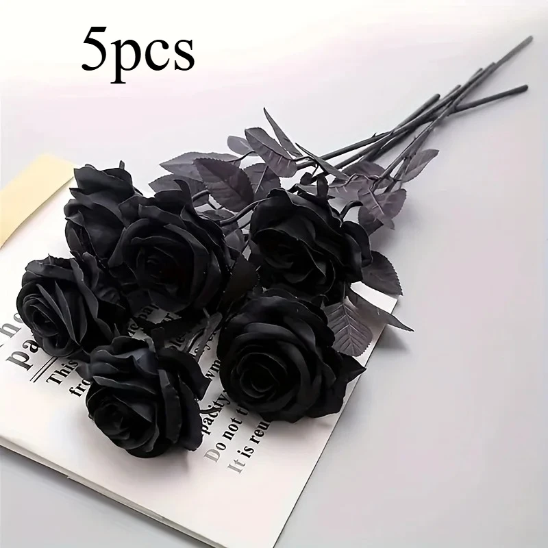 Elegant Long-Stem Black Artificial Roses for Halloween and Home Décor