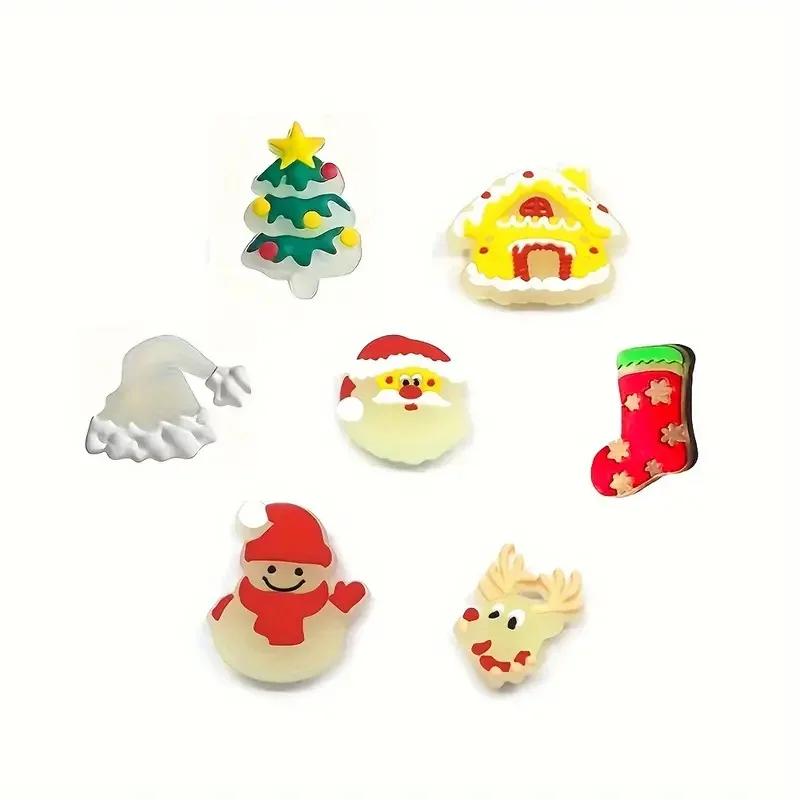 7pcs Festive Luminous Christmas Shoe Charms for Clogs & Sandals Durable PVC Cartoon Santa Decorations DIY Access Holiday Gift
